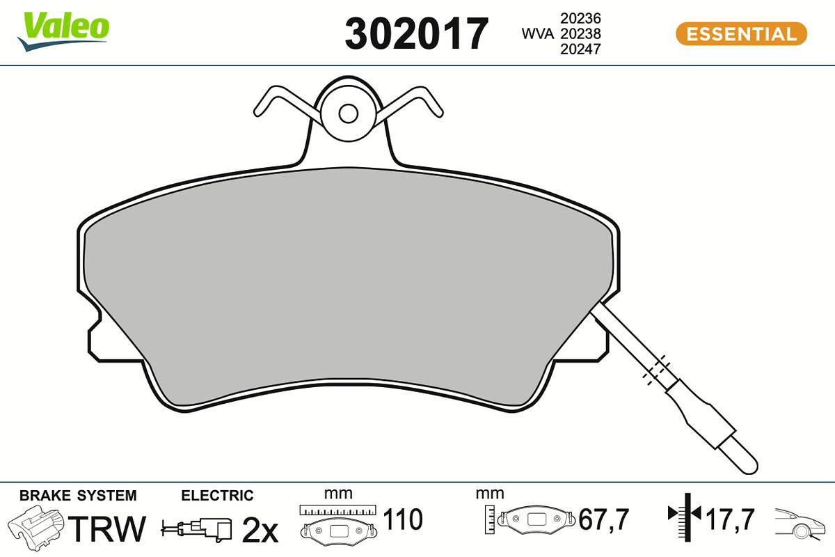Jogo de 4 pastilhas de travão VALEO ref. 302017